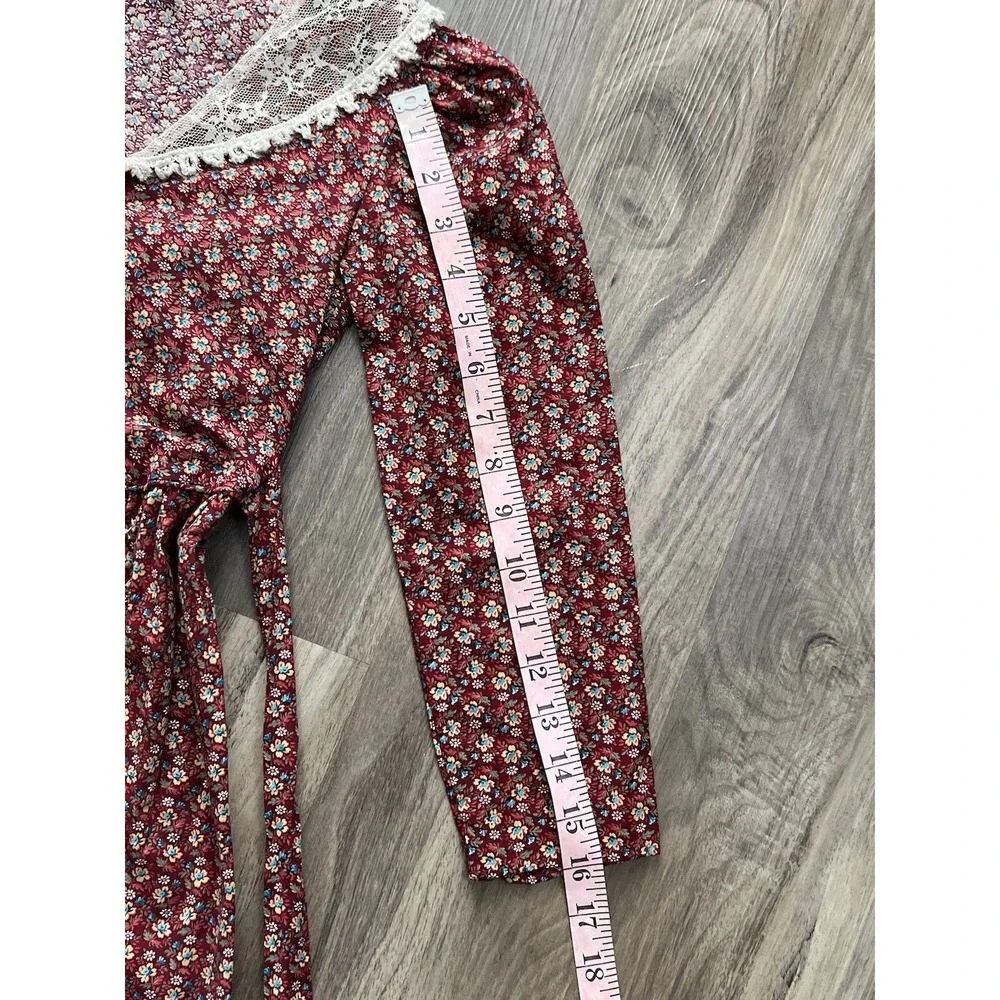 Vintage 70s Diane‎ von Furstenberg Dress Girls 8 Lace Red Floral Cottagecore